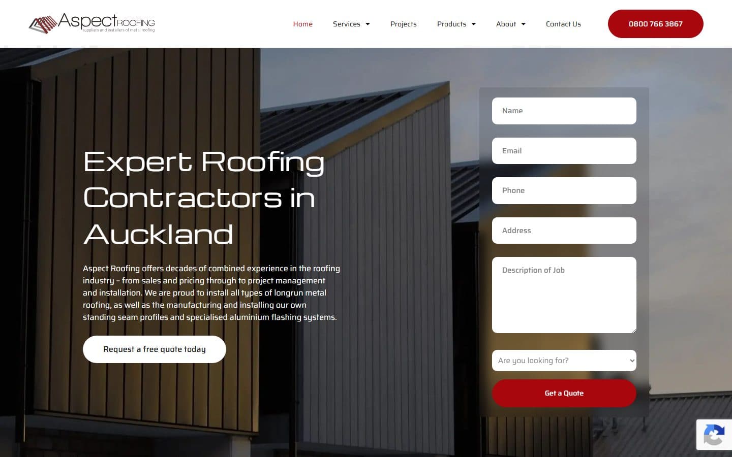 Aspect Roofing — Elementor-built business website
